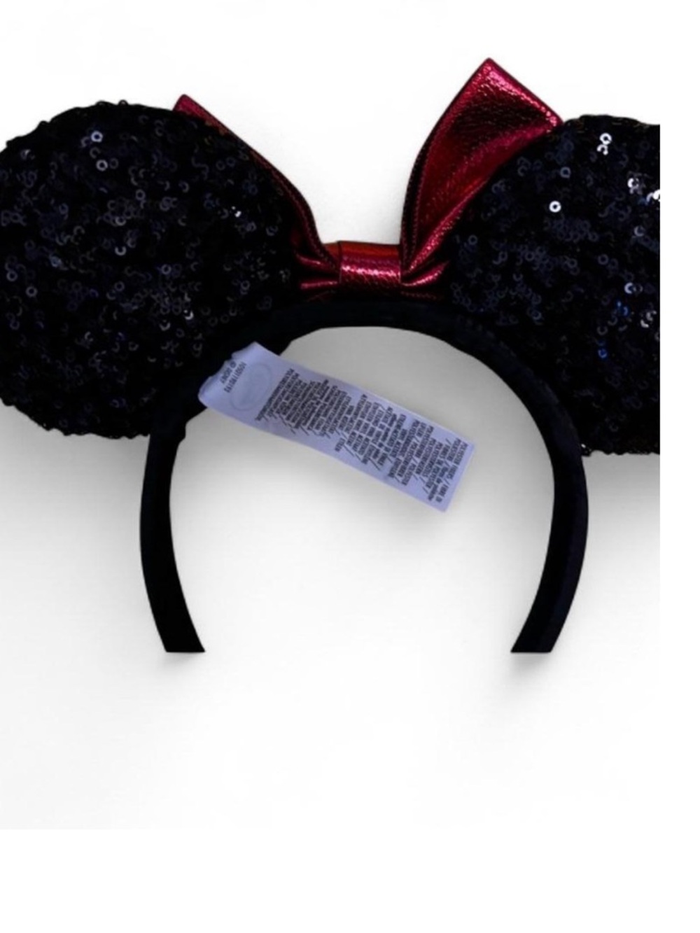 Disney Black Sequin Minnie Ear Headband with Metallic Pink Bow - Picture 2 of 2
